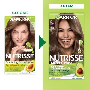 Garnier Hair Color Nutrisse Nourishing Creme, 61 Light Ash Brown (Mochaccino) Permanent Hair Dye, 2 Count (Packaging May Vary)